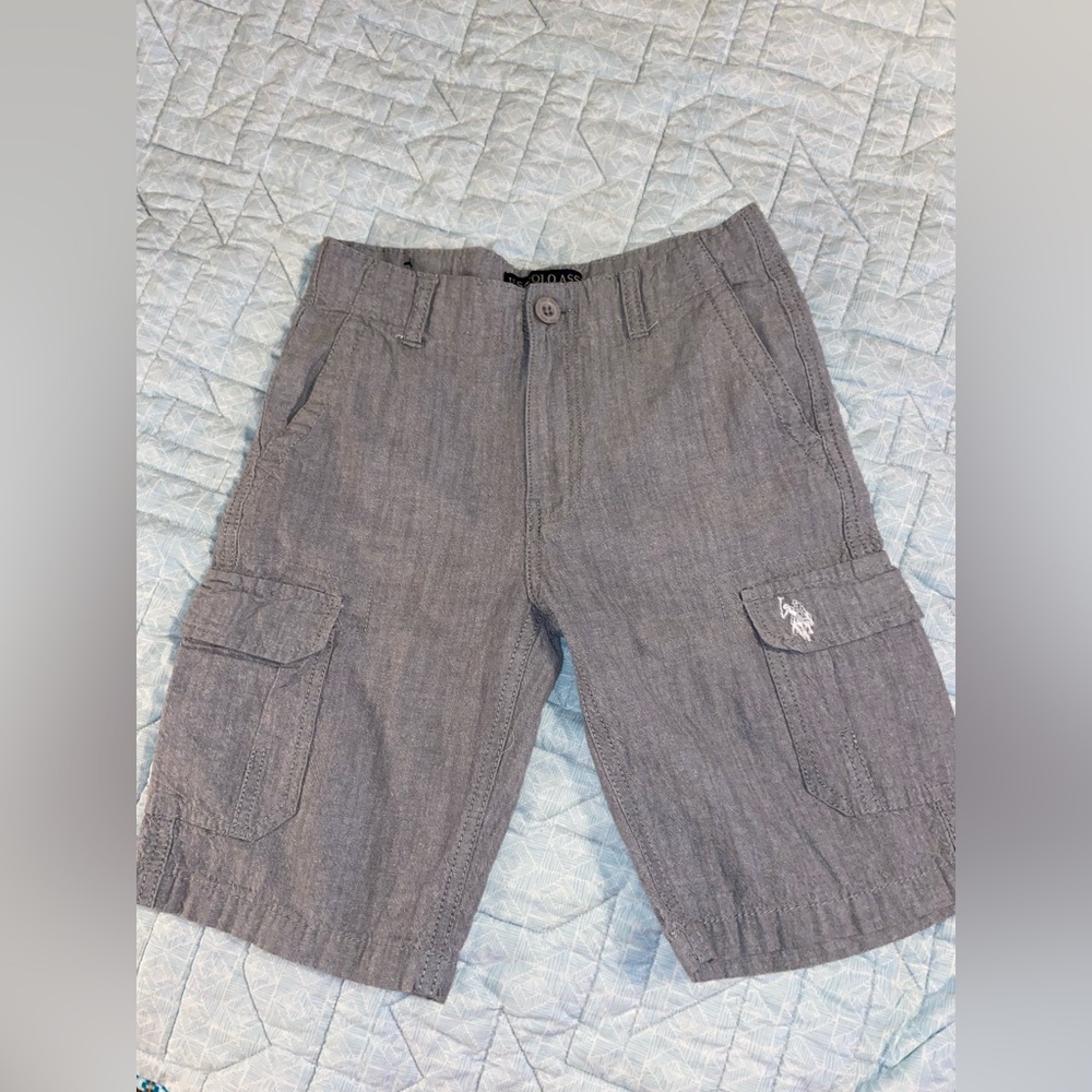 EUC US Polo Assoc. Ripstop cargo shorts, grey cotton, boys size 8